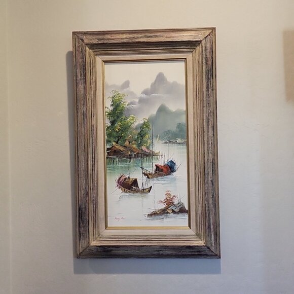 Mid Century Henry Anin Painting Japanese Harbor Scene Signed - Picture 4 of 15